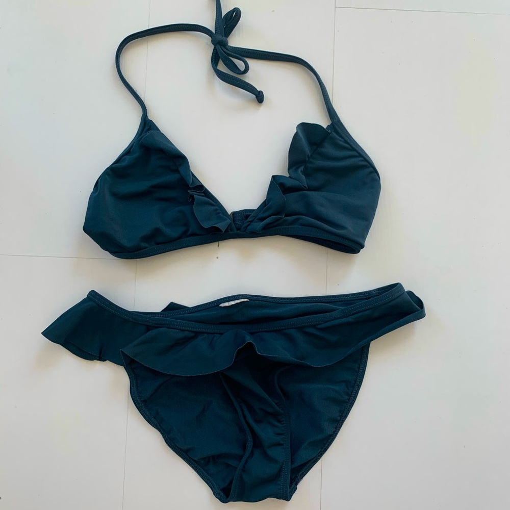 Worn once. Dark teal ruffle trim bikini XS